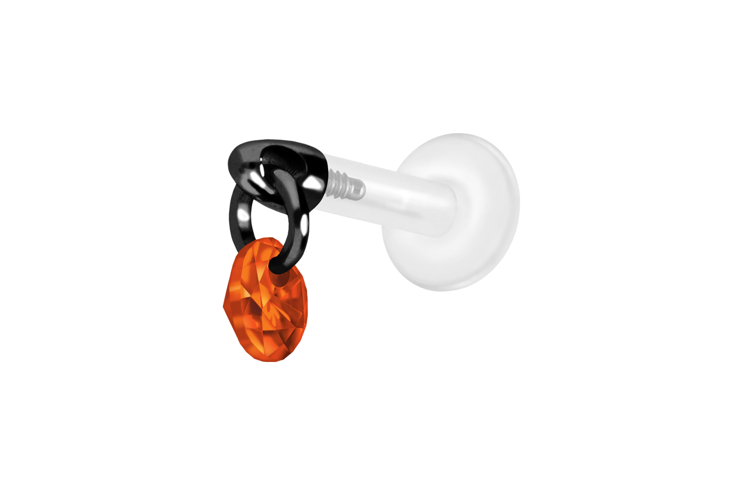 PTFE Labret Piercing mit Innengewinde + Titan-Aufsatz RUNDER KRISTALL